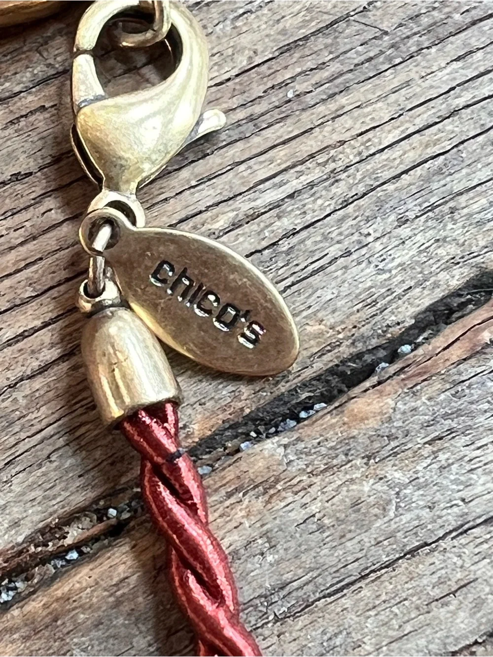 Chico's Gold-Tone Filigree Pendant Necklace with Rust Tassel